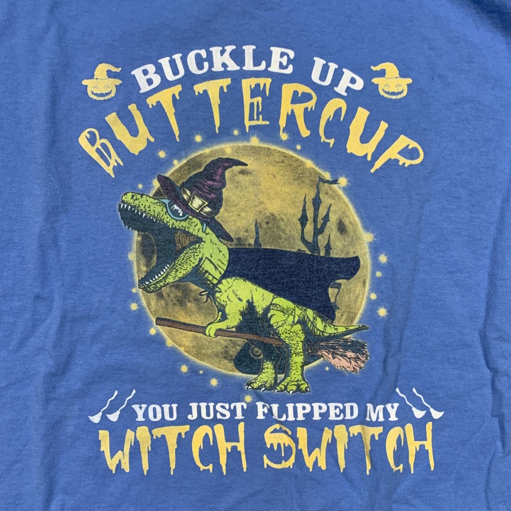 Hanes Blue Witch T-Rex Buckle Up Buttercup Halloween Graphic Tee 3XL‎